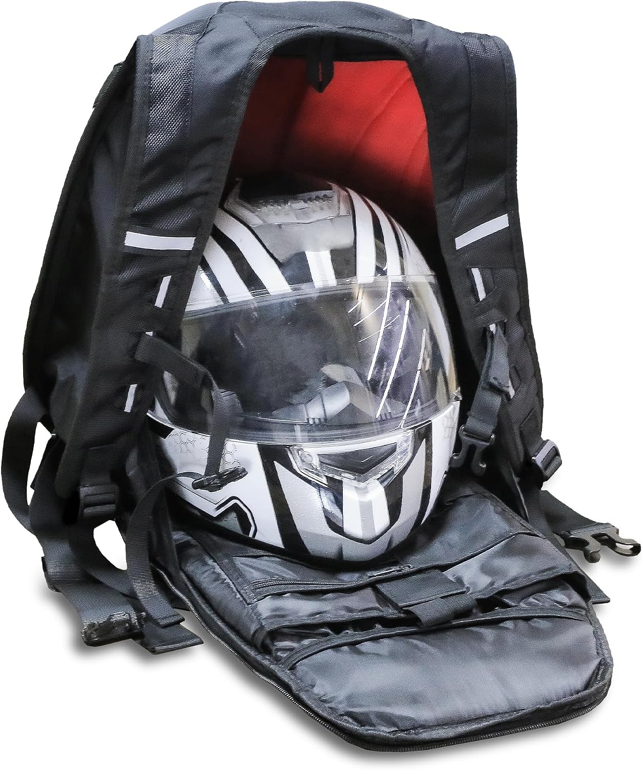 MZS Motorcycle Backpack, 48L Expandable Hard Shell Helmet Backpack for Men Women, Waterproof Motorbike Travel Back Pack Reflective Riding Storage Bag Accessories