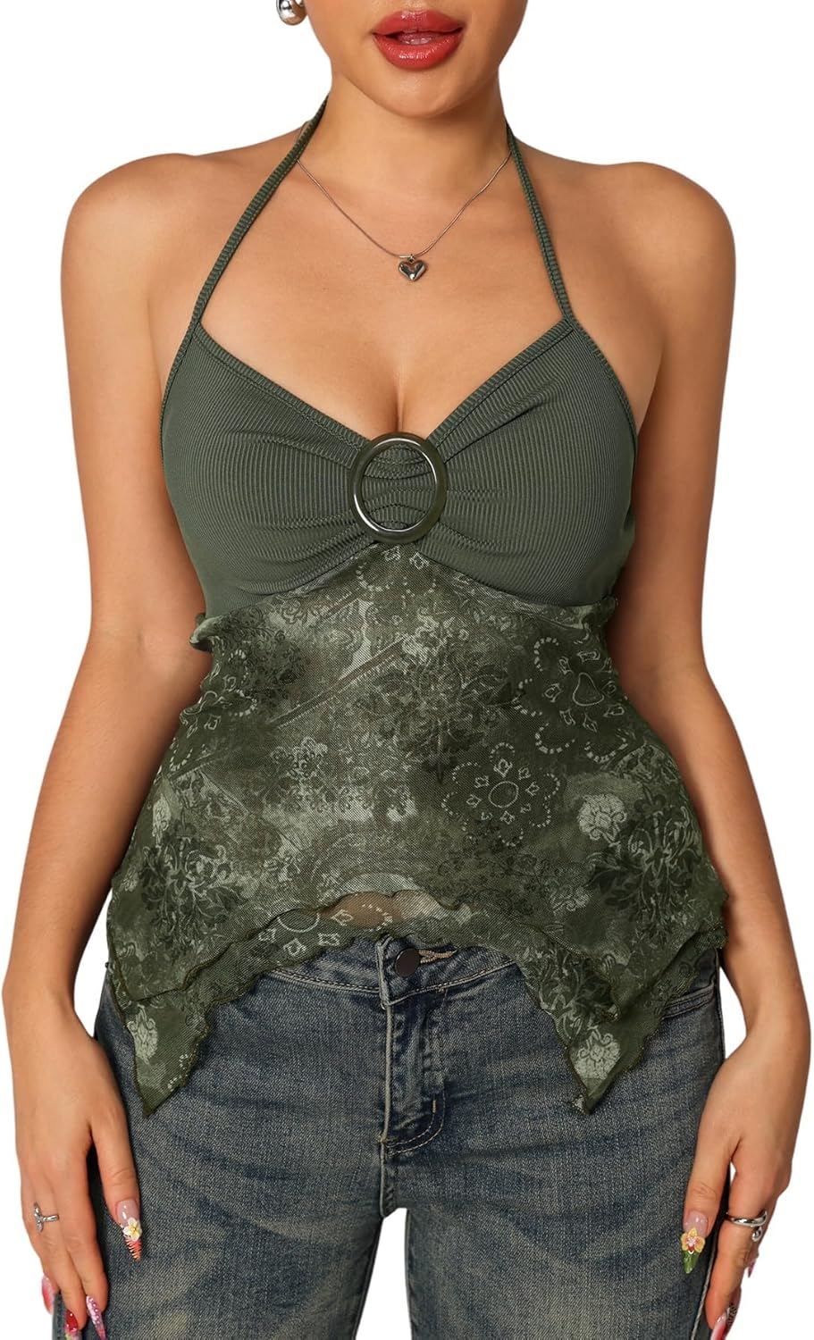 Verdusa Women's Y2k Halter Top Floral Streetwear Fairy 2000s Clothing Gothic Going Out Tops - Image 2