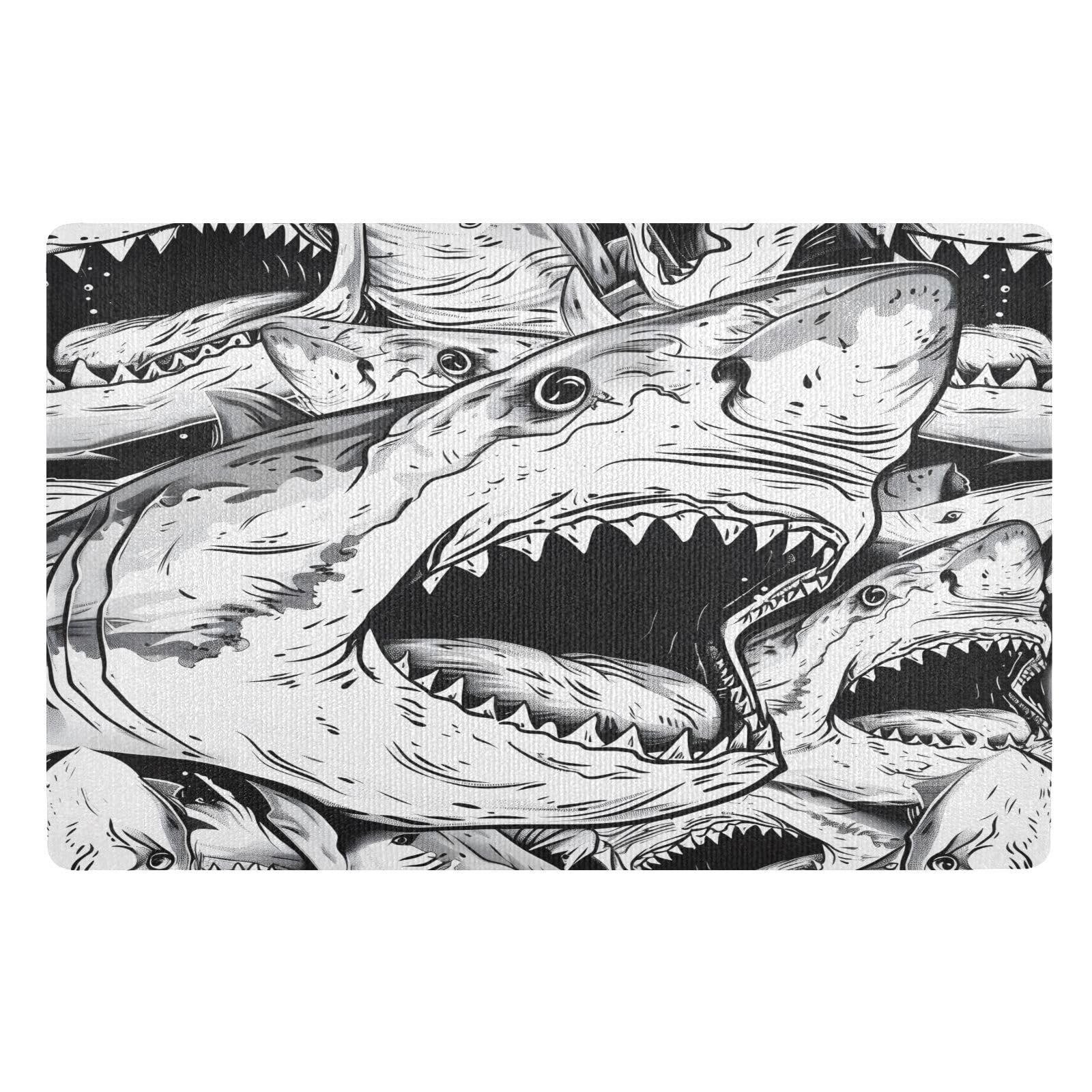 Paillasson d'intérieur requin 50 x 80 cm tapis de sol noir et blanc