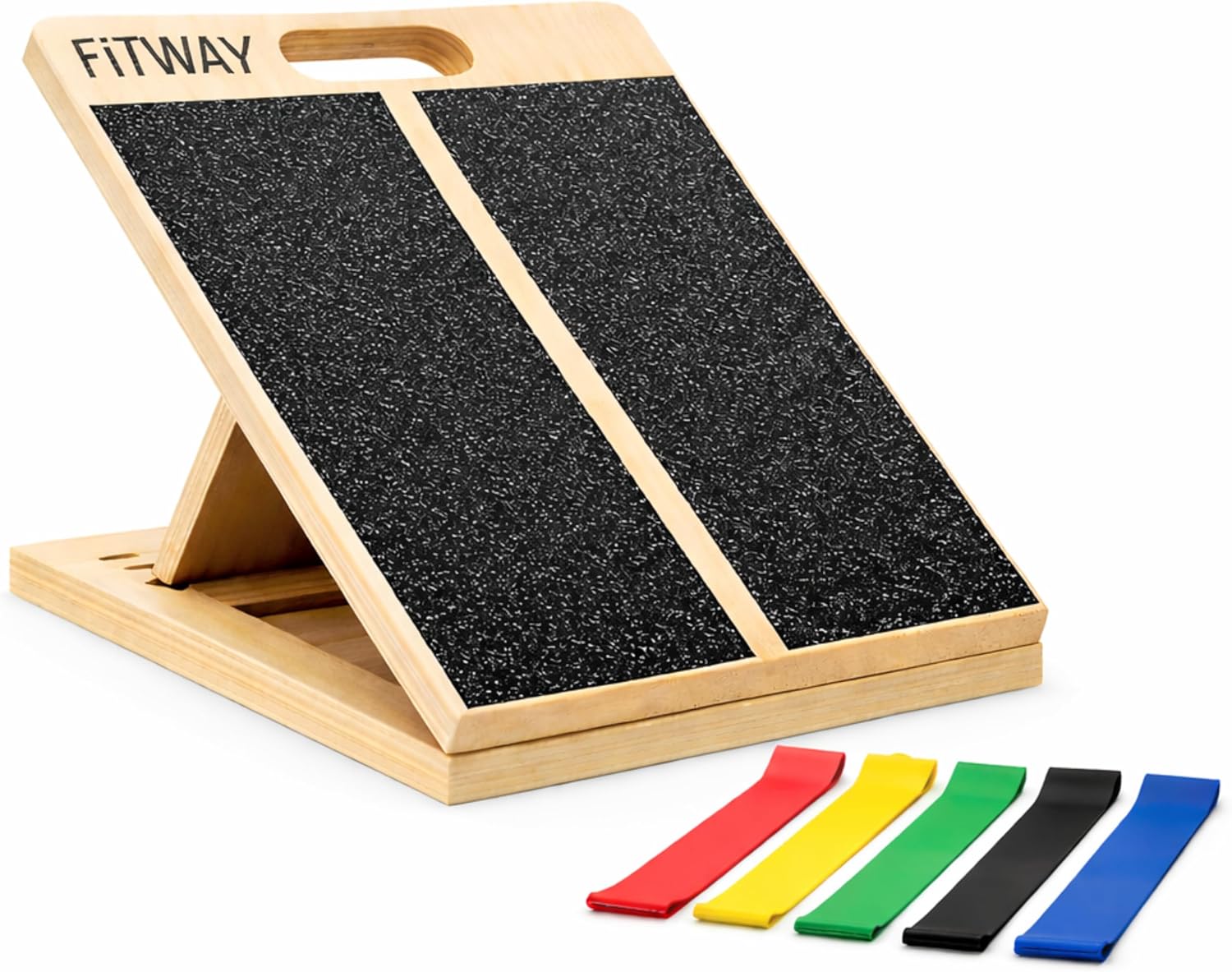 Adjustable Wooden Slant Board for Calf Stretching & Squats 16″ x 12– 5-Level Incline Board with Non-Slip Velour Surface & 5 Resistance Bands – Portable Calf Stretcher for Mobility & Rehab