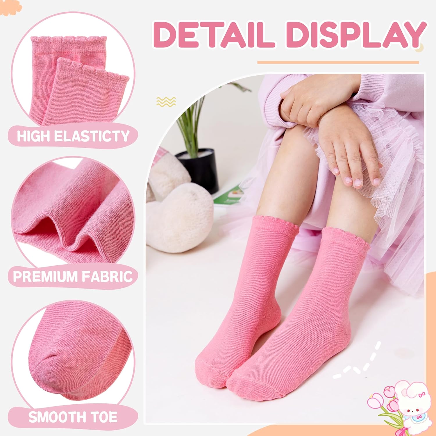 Girls Ruffle Crew Socks Little Kids School Uniform Cute Cotton Frilly Dress Socks 6 Pairs - Image 4