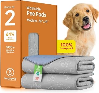 IMPROVIA Reusable Puppy Pads: Waterproof, Super Absorbent Washable Dog Training Pee Pads, Leakproof Floor Protector (Paws & Hearts, Medium 36x41")