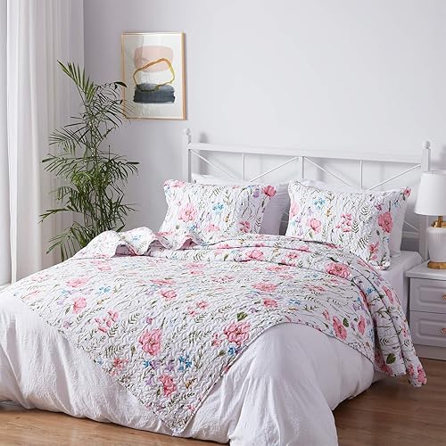 Vista 4 de SunStyle Home - Juego de colcha de cama de microfibra, ligero y suave, reversible, patrón de colcha, colchas para todas las estaciones. 01 - Verde