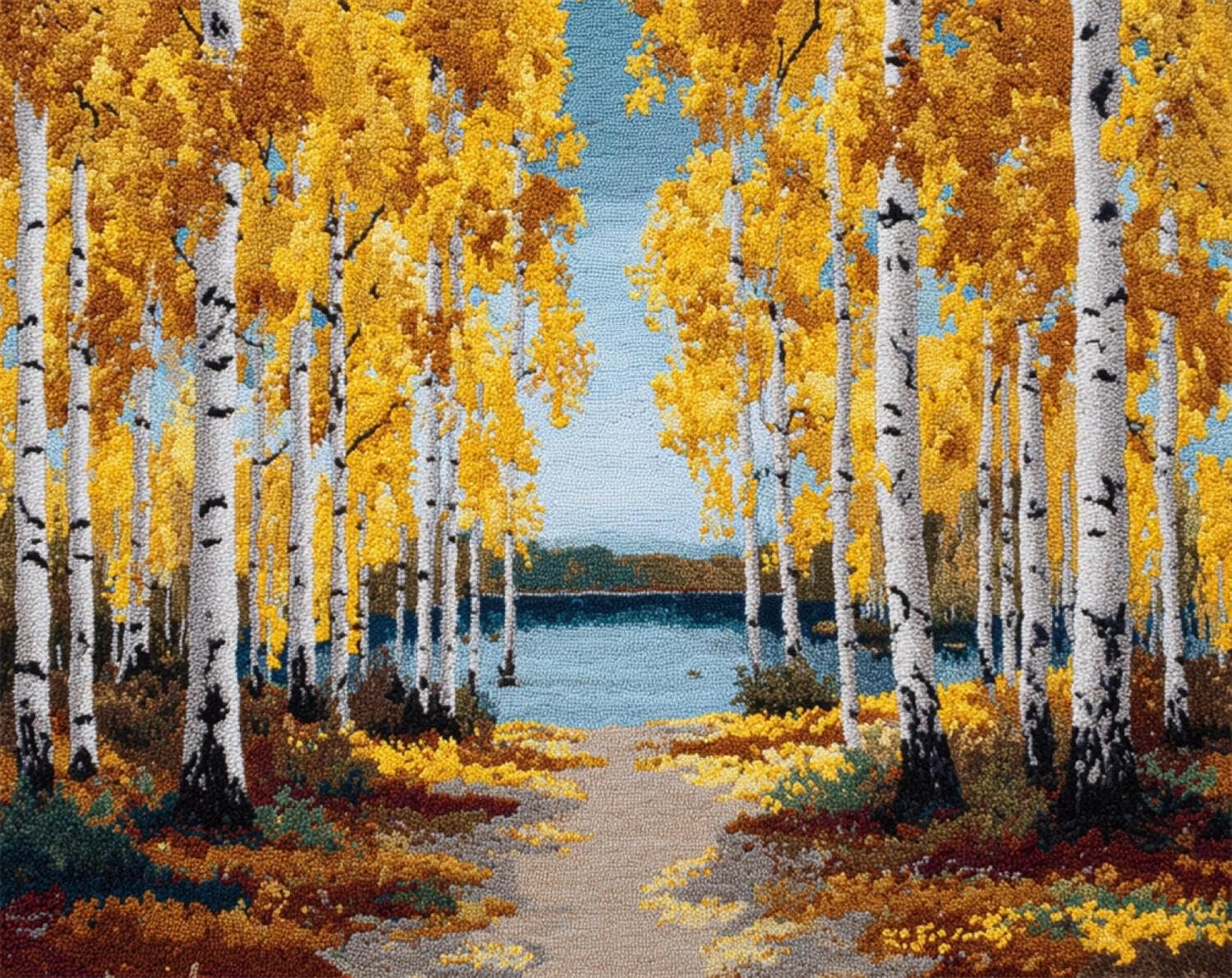 Henypt DIY Latch Hook Rug Kit Autumn Birch Forest 60x90cm