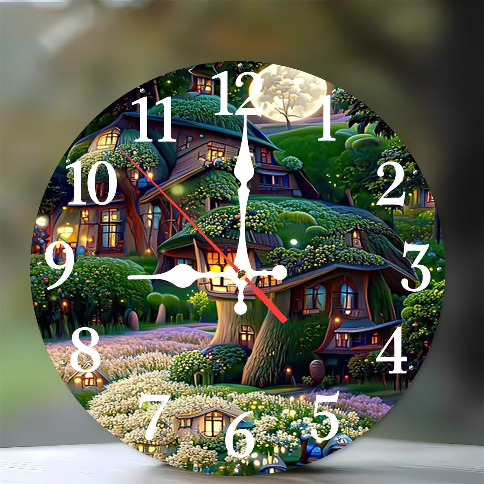 Horloge murale pour cuisine et salon moderne avec motif vert abstrait