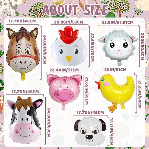 Miniatura 3 de Globos de animales de granja, juego de decoraciones de cumpleaños incluye vaca, burro, oveja, cerdo, pollo, adecuado para fiestas temáticas de