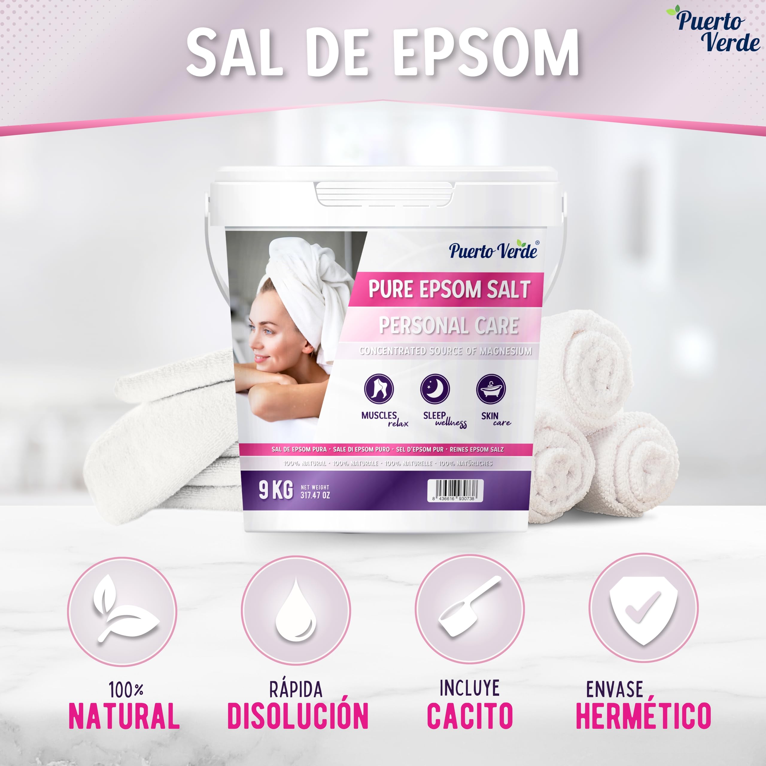 • Sal de Epsom Pura 2x9 Kg. Fuente Concentrada de Magnesio. Sal de Baño y Cuidado Personal. Sales Epsom de Rápida Disolución para Relajación Muscular y Buen Sueño. Producción Española.