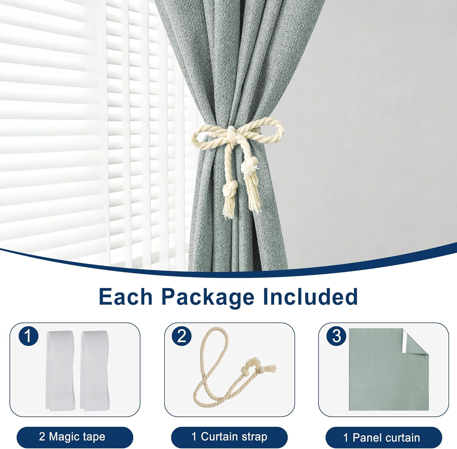 Foxdecor Adhesive Blackout Curtains for Bedroom Living Room 84 Inches Long, No Drill Window Blinds, Thermal Insulated & UV Protection, Light Blocking Drapes 1 Panel. (Sage Green, 52" W x 84" L)
