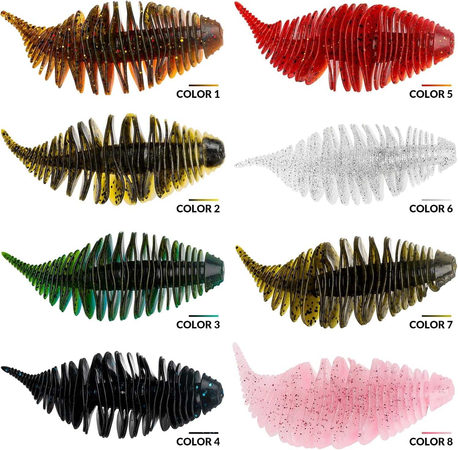 THKFISH Esche Siliconiche Spinning per Trota Spigola Walleye Esca per Branchie di Vermi a Soffietto 80mm-6 pezzi,100 mm-5 pezzi