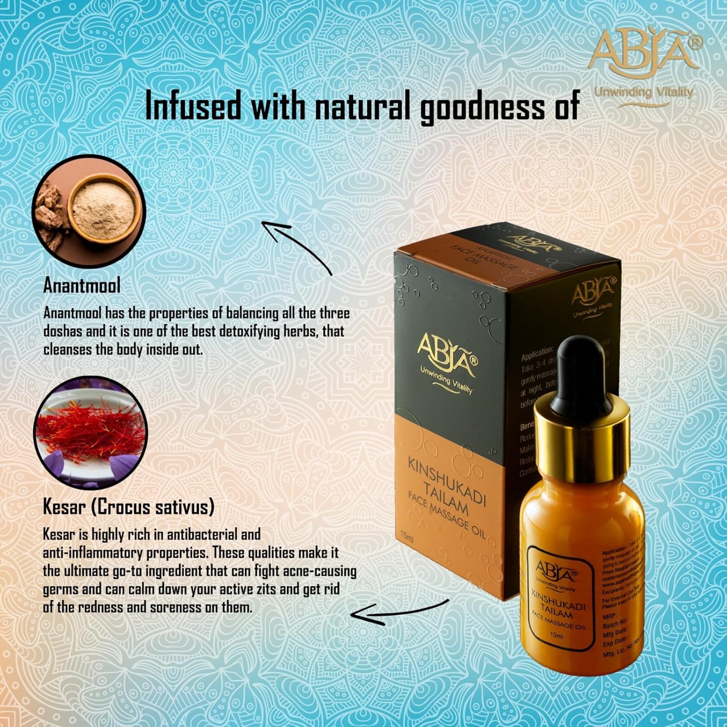 Abaja Ayurvedic Kinshukdi Face Massage Oil | Dry skin face moisturizer | Glowing skin reduces pigmentation and fine lines. Facial oil for all glowing skin for all. Natural, cruelty free -15ml Abaja Ayurvedic Kinshukdi Face Massage Oil | Dry skin face moisturizer | Glowing skin reduces pigmentation and fine lines. Facial oil for all glowing skin for all. Natural, cruelty free -15ml