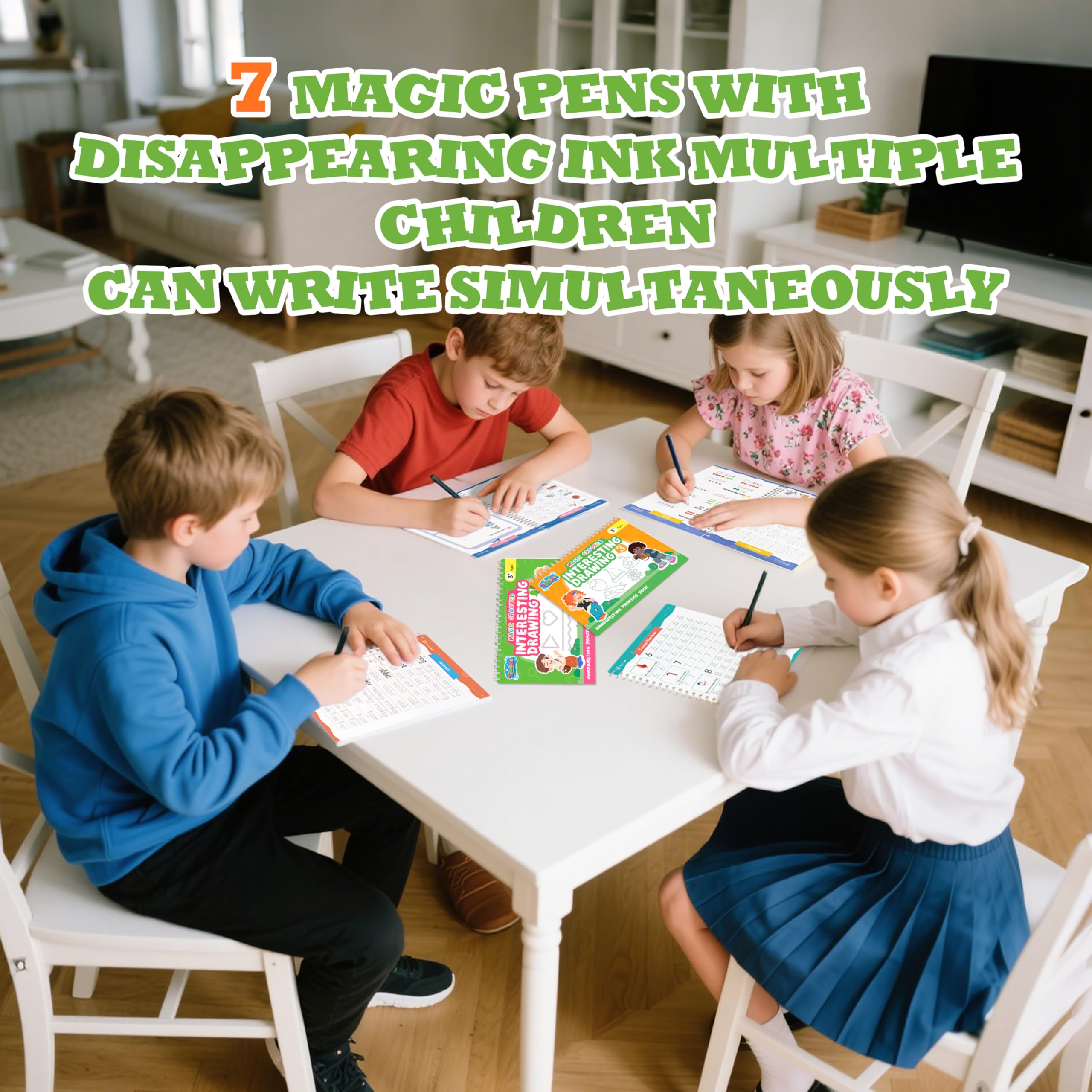 Magic Grooved Práctica de escritura para niños de 3 a 8 años, libros de trabajo reutilizables de escritura a mano con ranuras profundas - letras, números, matemáticas y dibujo, bolígrafos y