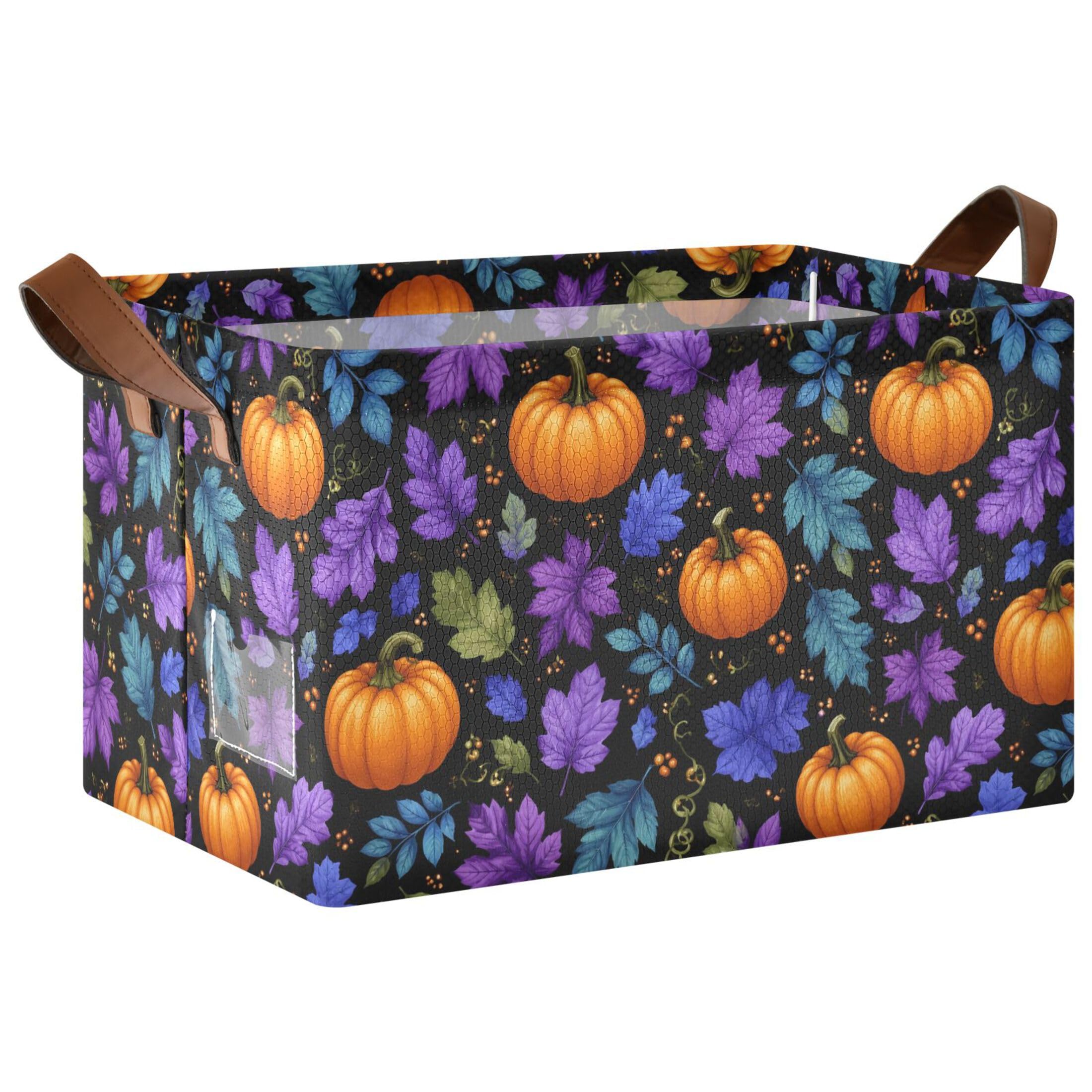 Kutsu Pumpkins Leaves Foldable Storage Basket Collapsible Bin With Handles For Shelves