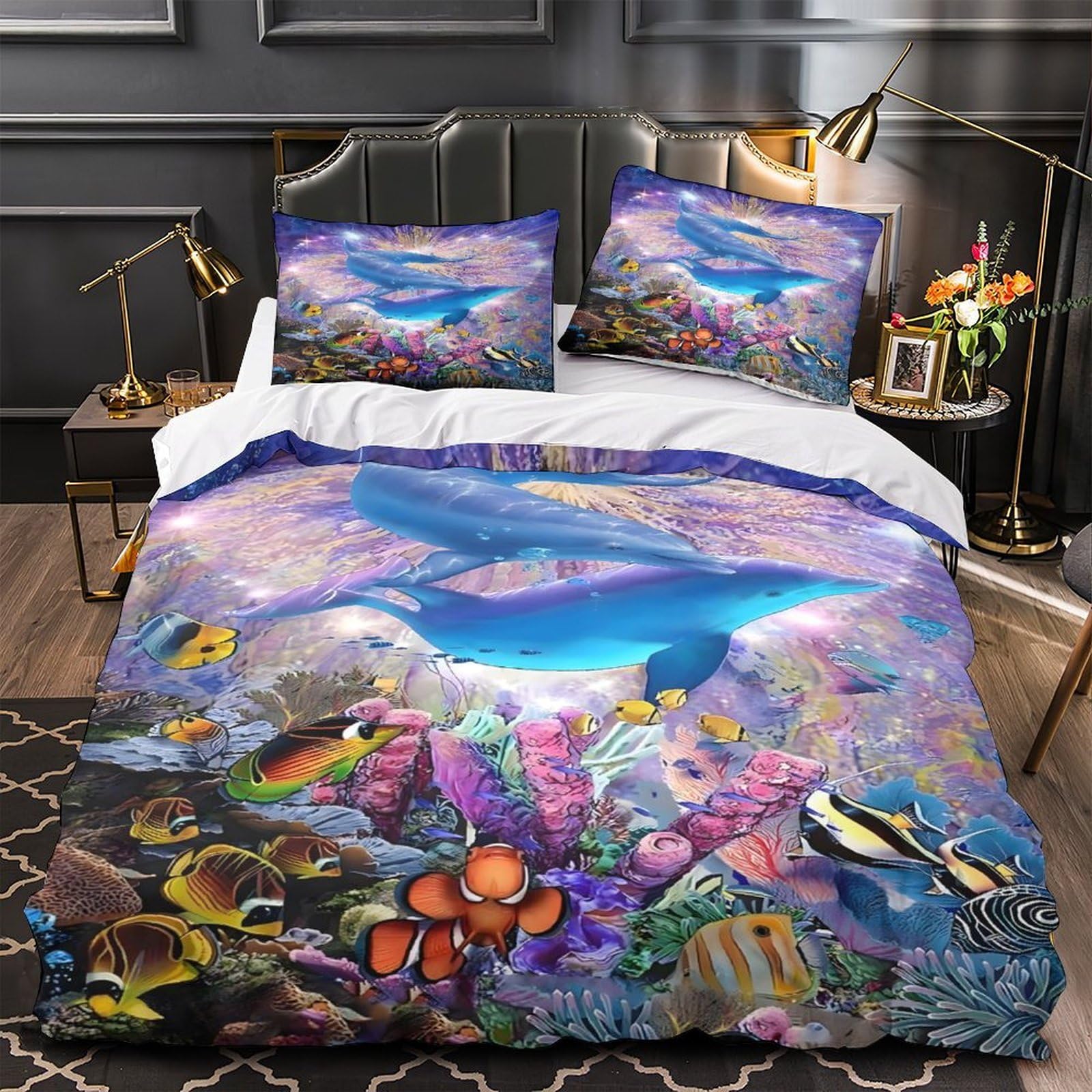 Housse de couette 3D dauphin hypoallergique pour calmer les allergies au lit