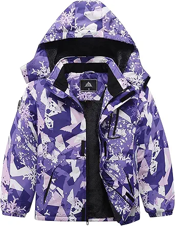MOERDENG Kid's Ski Jacket Waterproof Winter Coat Boy's and Girl's Fleece Snowboarding Jackets with Detachable Hood