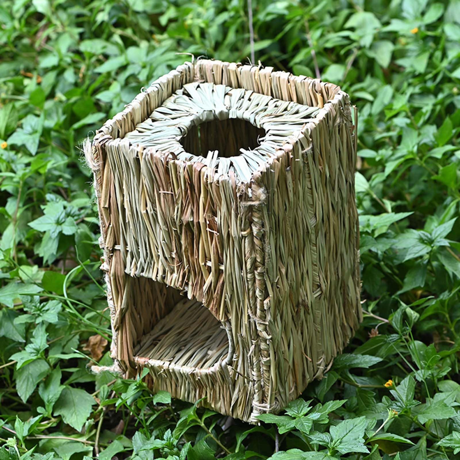 Faltbare Gras-gewebte Tierhütte, Hasenhaus, Spielzeug, Kauspielzeug für Kaninchen, Meerschweinchen, Rennmäuse, Hamster (30,5 x 20,3 x 20,3 cm)