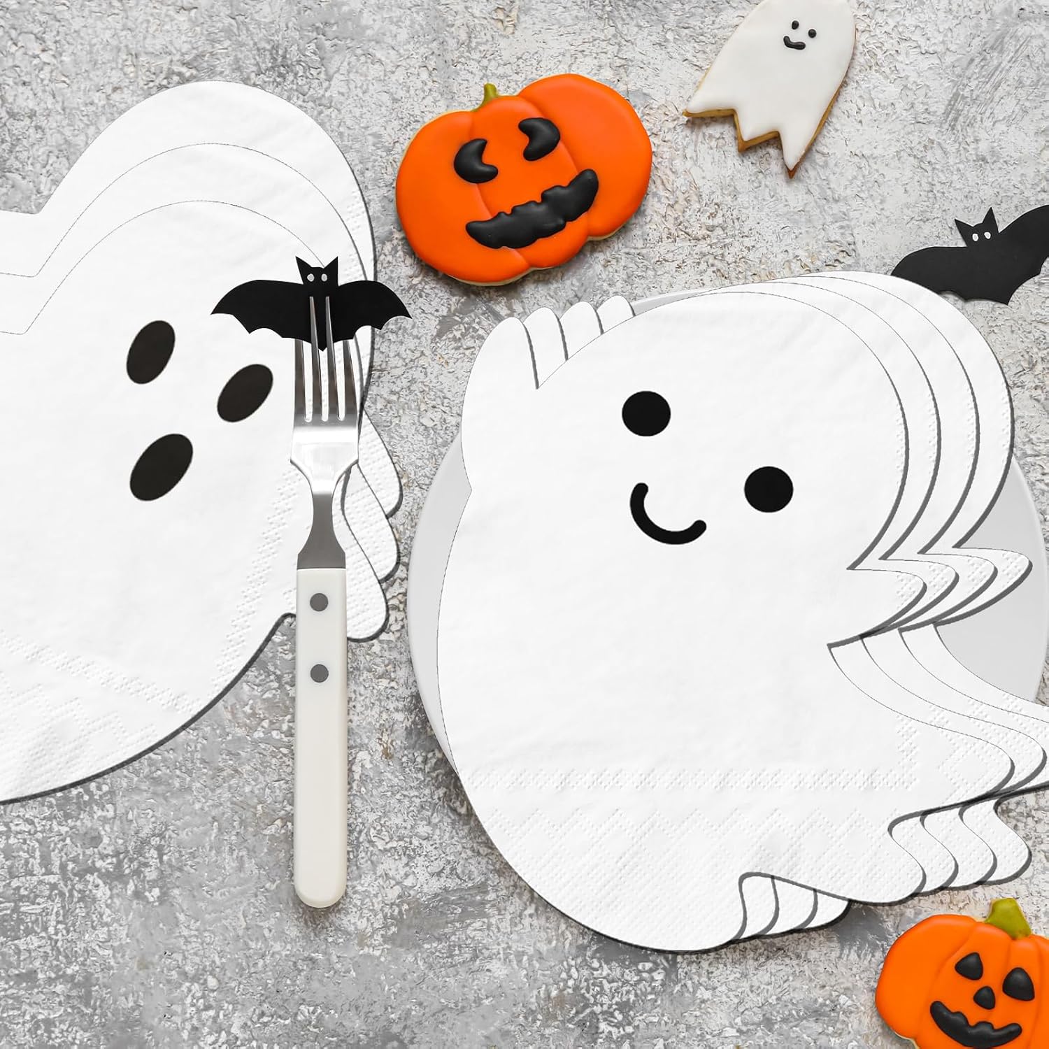 Halloween Ghost Napkins - 40pcs White Disposable Paper Napkins for Kids Spooky Party Decorations - Boo Decor