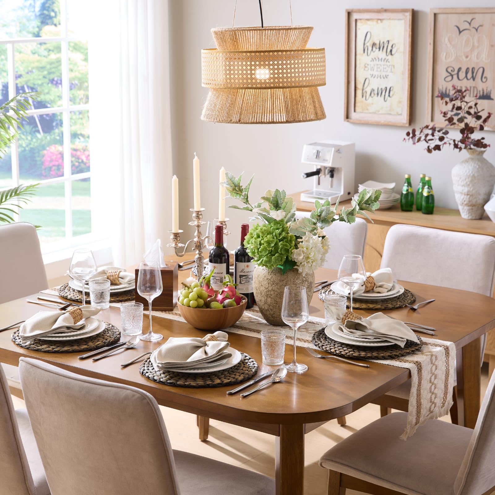 YANGQIHOME Platzset aus Wasserhyazinthe, rundes Tischset, handgemachte runde Platzdeckchen, Telleruntersetzer für Esstisch und Boho Deko, Weihnachten (6er Set, 35 cm, Schwarz)