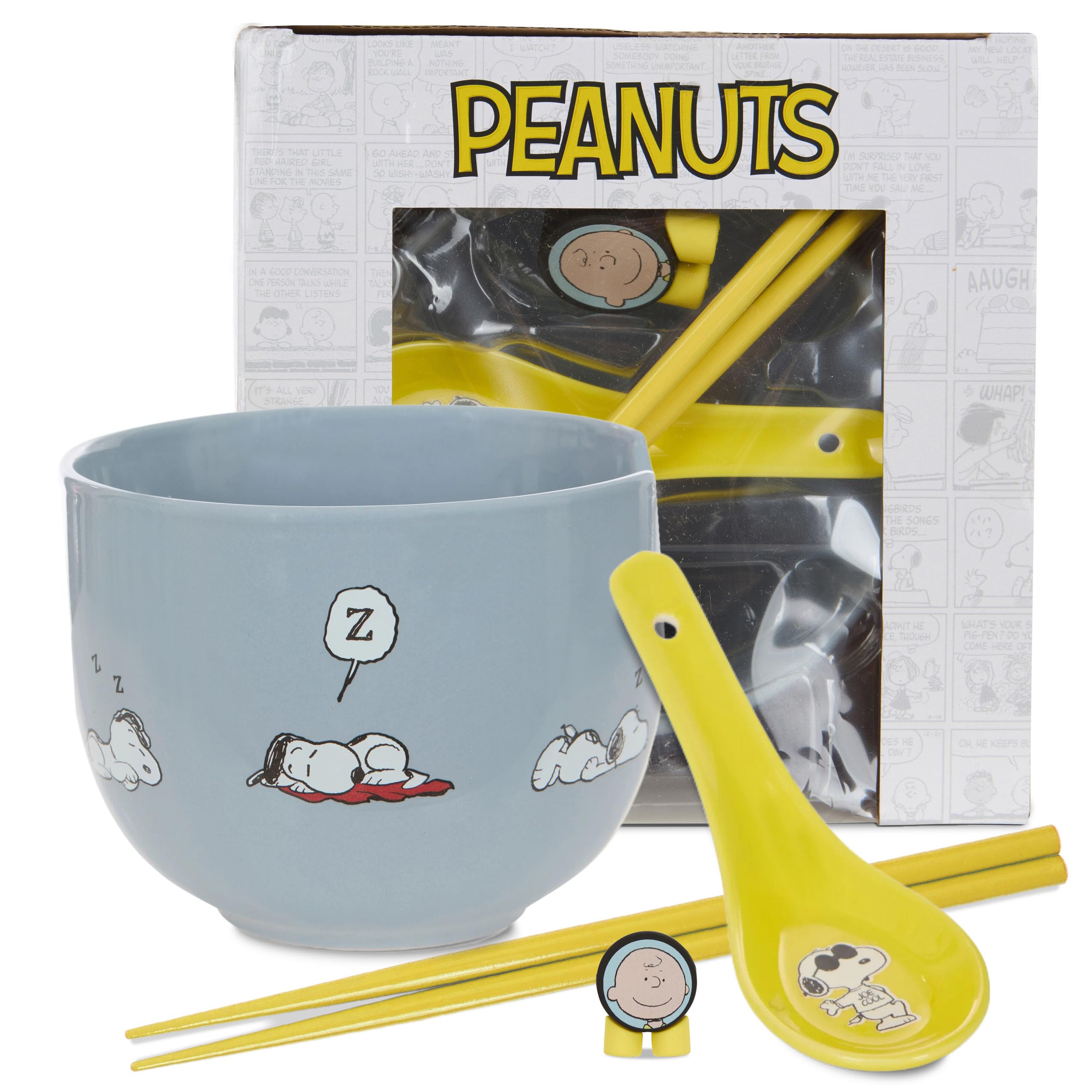 Culture Fly Peanuts Snoopy Microwave Ramen Bowl Set with Chopsticks and Spoon, 20 oz Ceramic Instant Noodle Bowls with Chopsticks, Ramen Noodle Bowl, Rice Bowl Anime Gifts for Men