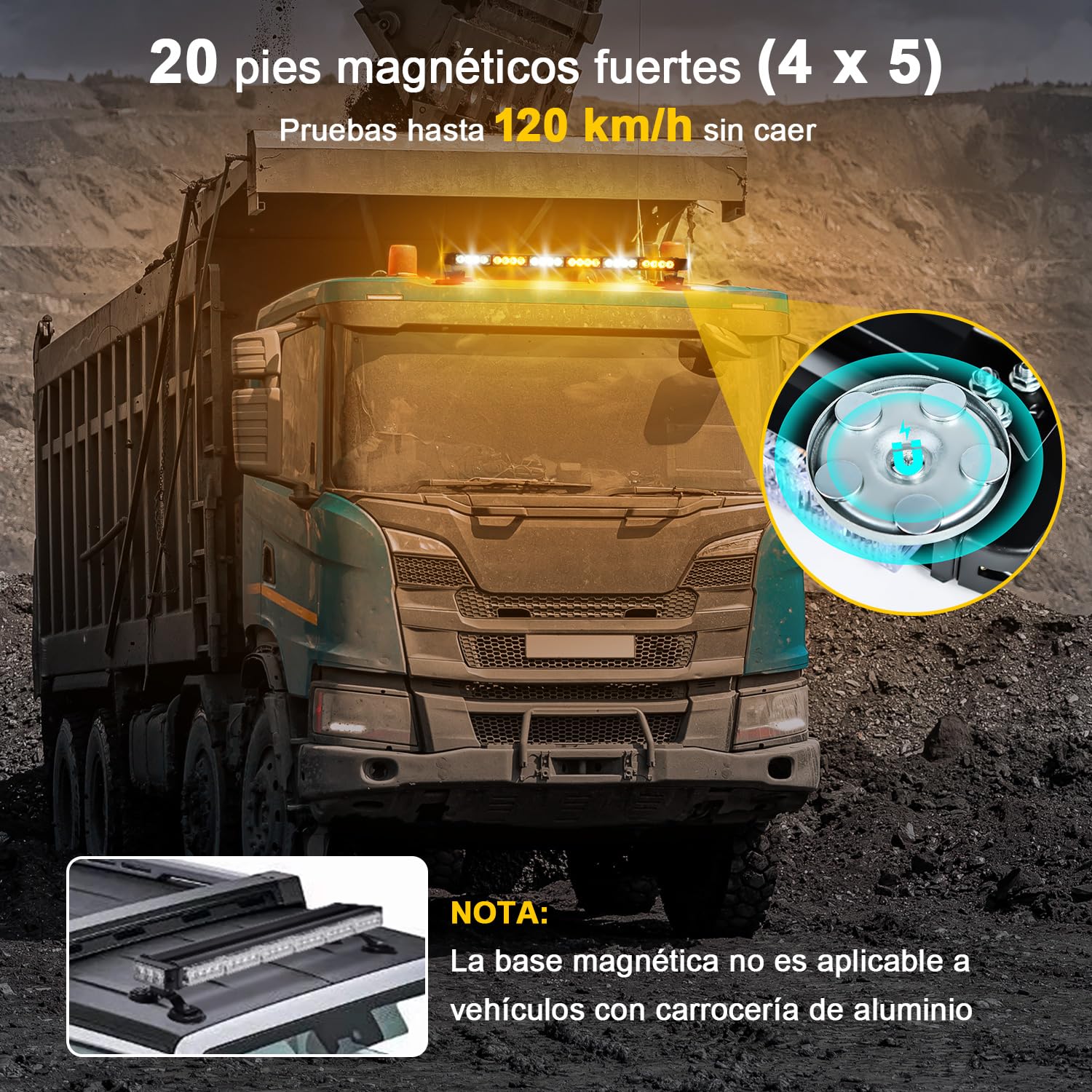 71cm Rotativo Luz LED Estroboscópica, 12V-24V Amarillo & Blanco Luz de Emergencia con 20 Imanes Resistentes para Vehículos de Construcción Carretilla Elevadora Tractor Remolque Quitanieves