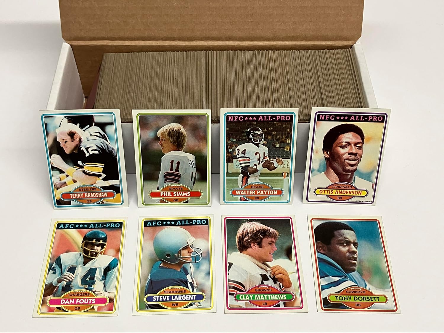 1980 TOPPS Football Card Complete Set (1-528) with Walter Payton, Phil Simms, Terry Bradshaw, Dan Fouts, Tony Dorsett, Steve Largent (NRMT)