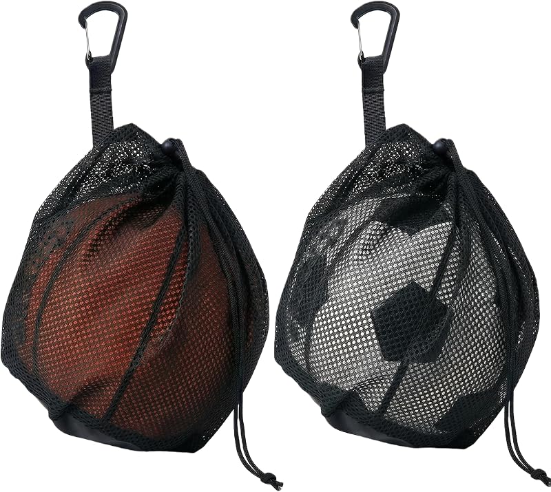 2-3-4 Pack Single Ball Bag for Basketball Soccer Volleyball,12x10 Inch Mesh Storage with Zipper Pocket,Portable Adjustable Drawstring Ball Bag with Hanging Clip Fits Most Backpacks