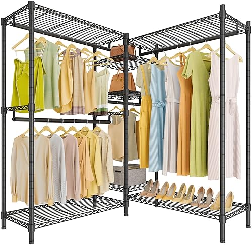 Miniatura 13 de VIPEK L6 - Perchero resistente para ropa de forma L, estante de ropa de 5 niveles con alambre, estante de ropa independiente con 7 estantes