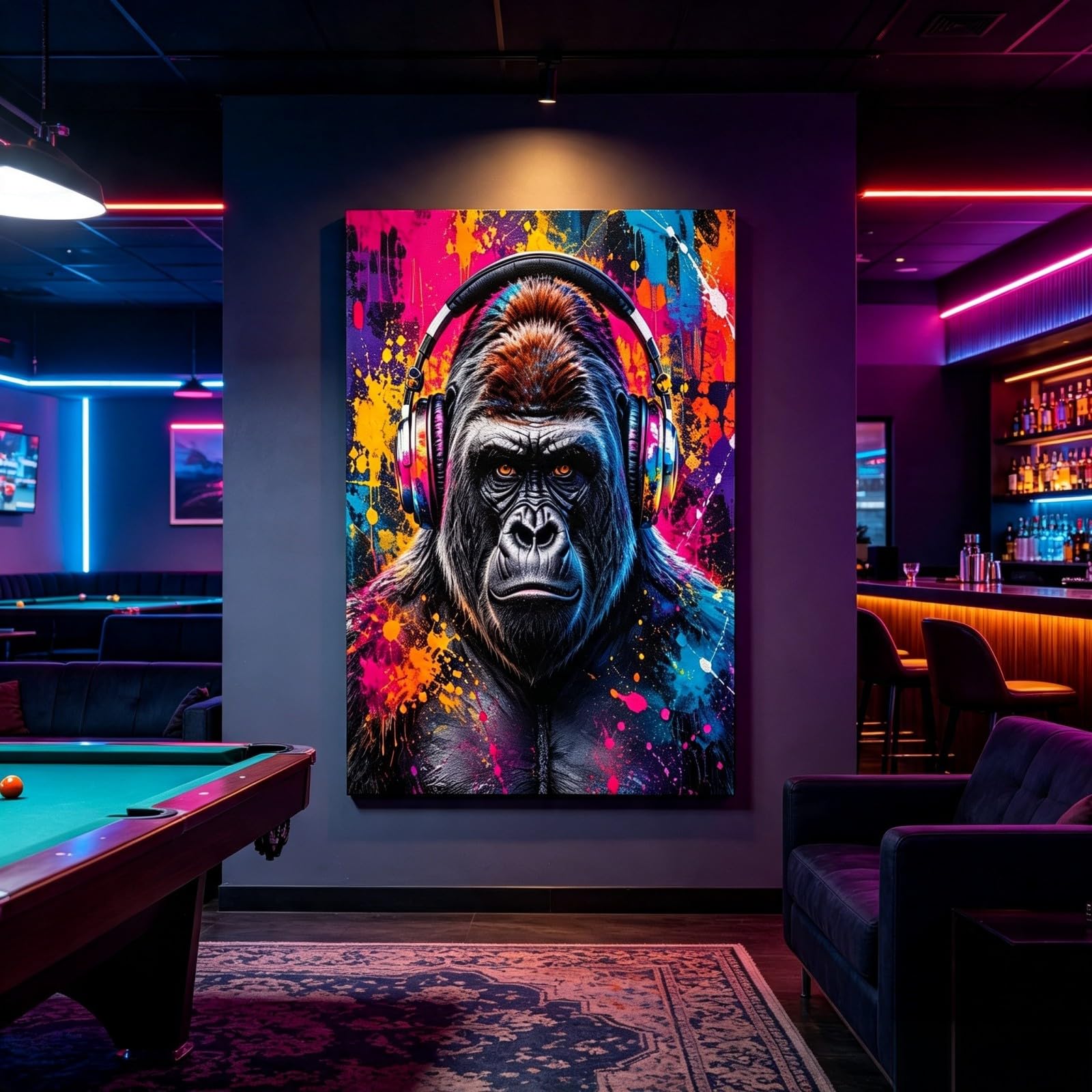 RGsixiot Leinwandbild Street-Art Hochformat Gorilla mit Kopfhörern