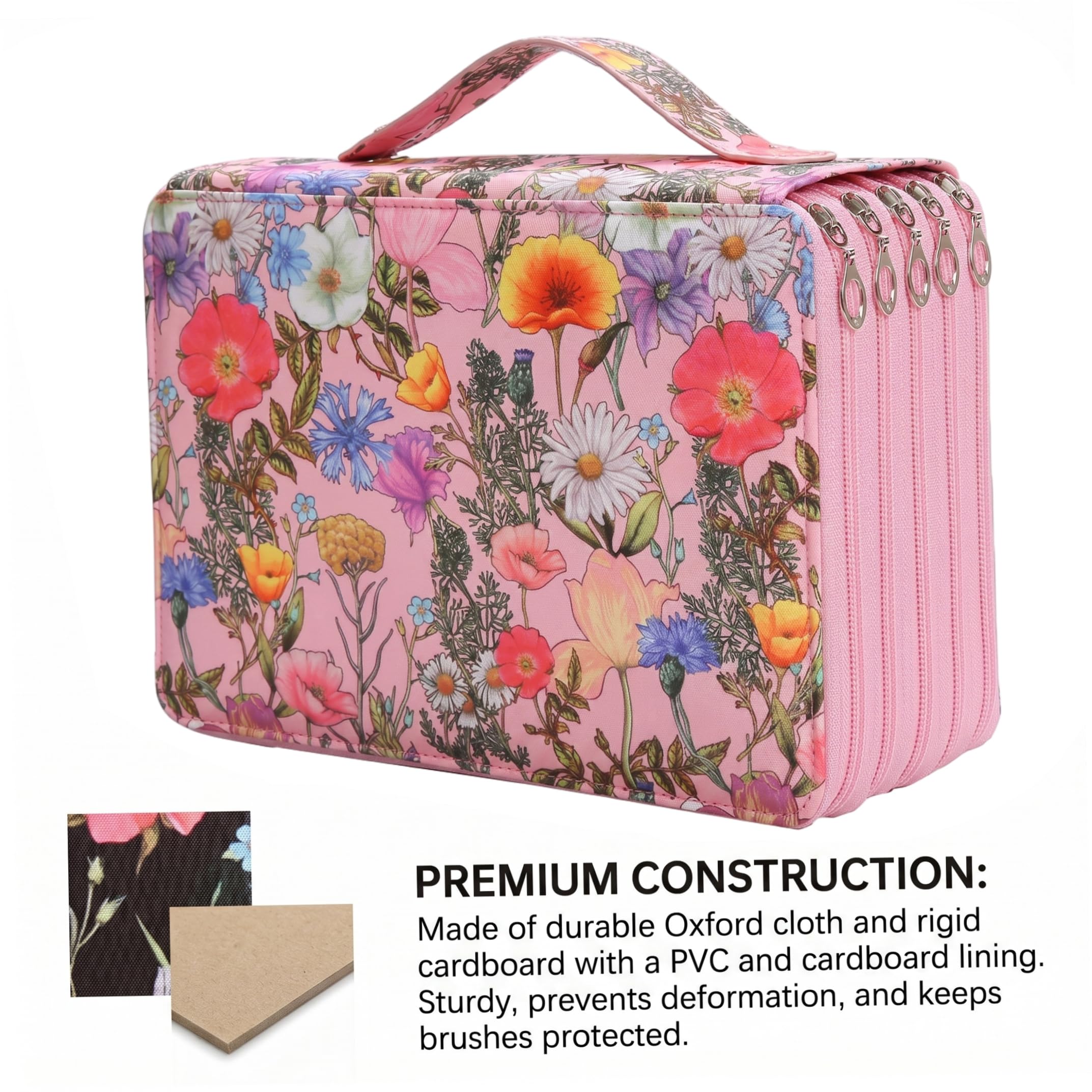 Estuche de lápices de Colores con Cremallera de 5, Organizador de lápices de Colores, Ranuras, Bolsa Floral con asa Reforzada para el hogar, la Escuela, la Oficina, galerías de Arte