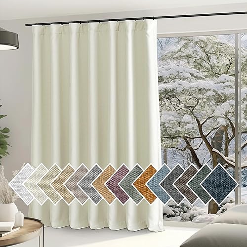 NICETOWN Cortinas de oscurecimiento de habitación para puerta corrediza de 96 pulgadas de largo, bolsillo para barrapestaña traseracinturón de