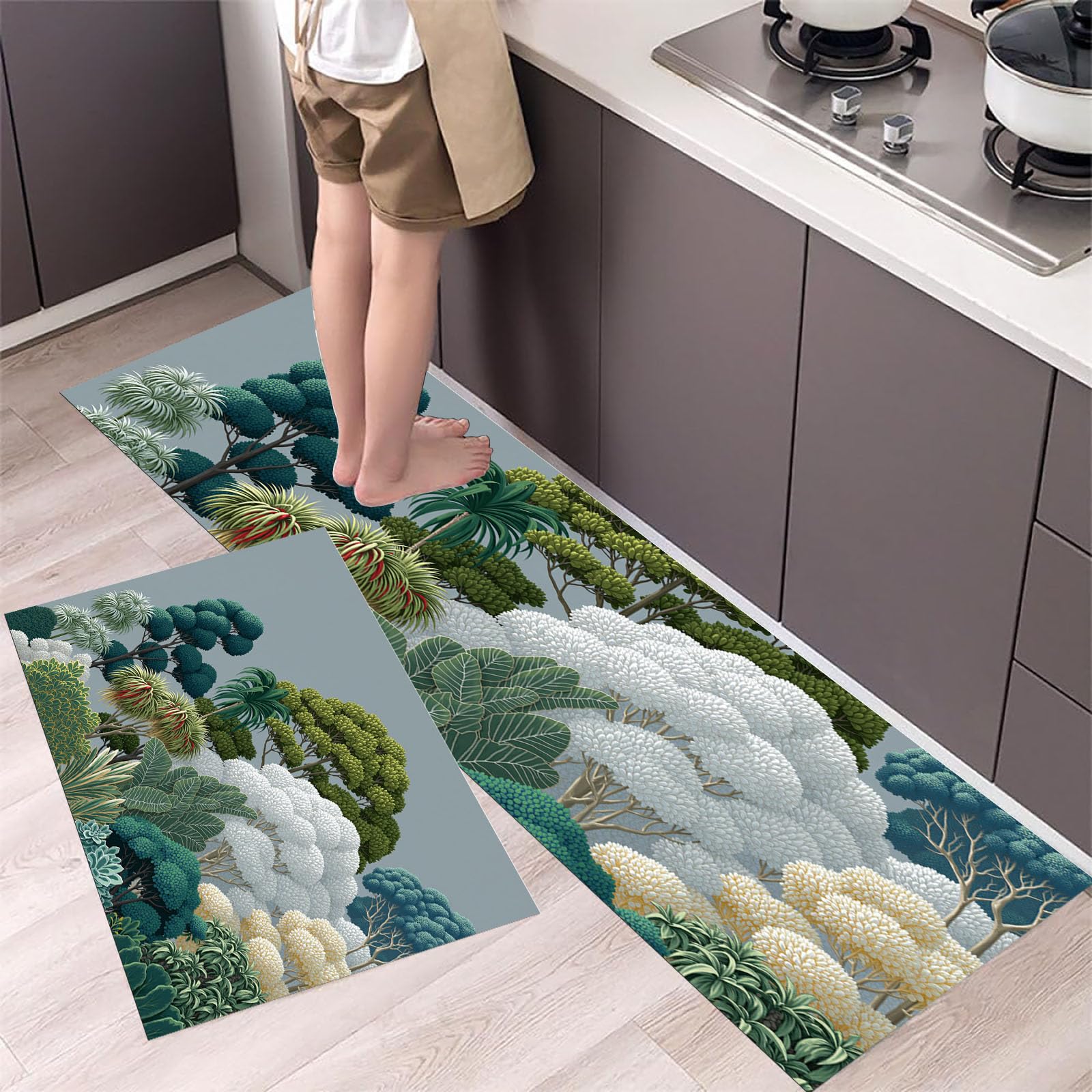 Alfombra de cocina 2 piezas mullida para proteger tu suelo con hermosos paisajes botánicos