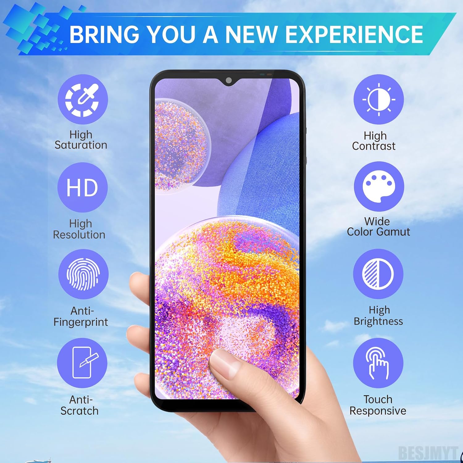 for Samsung Galaxy A23 5G Screen Replacement LCD Display Touch Digitizer Full Assembly with Frame Side Button Ear Speaker Vibration Motor Glass Repair Tools Kit SM-A236U SM-A236U1