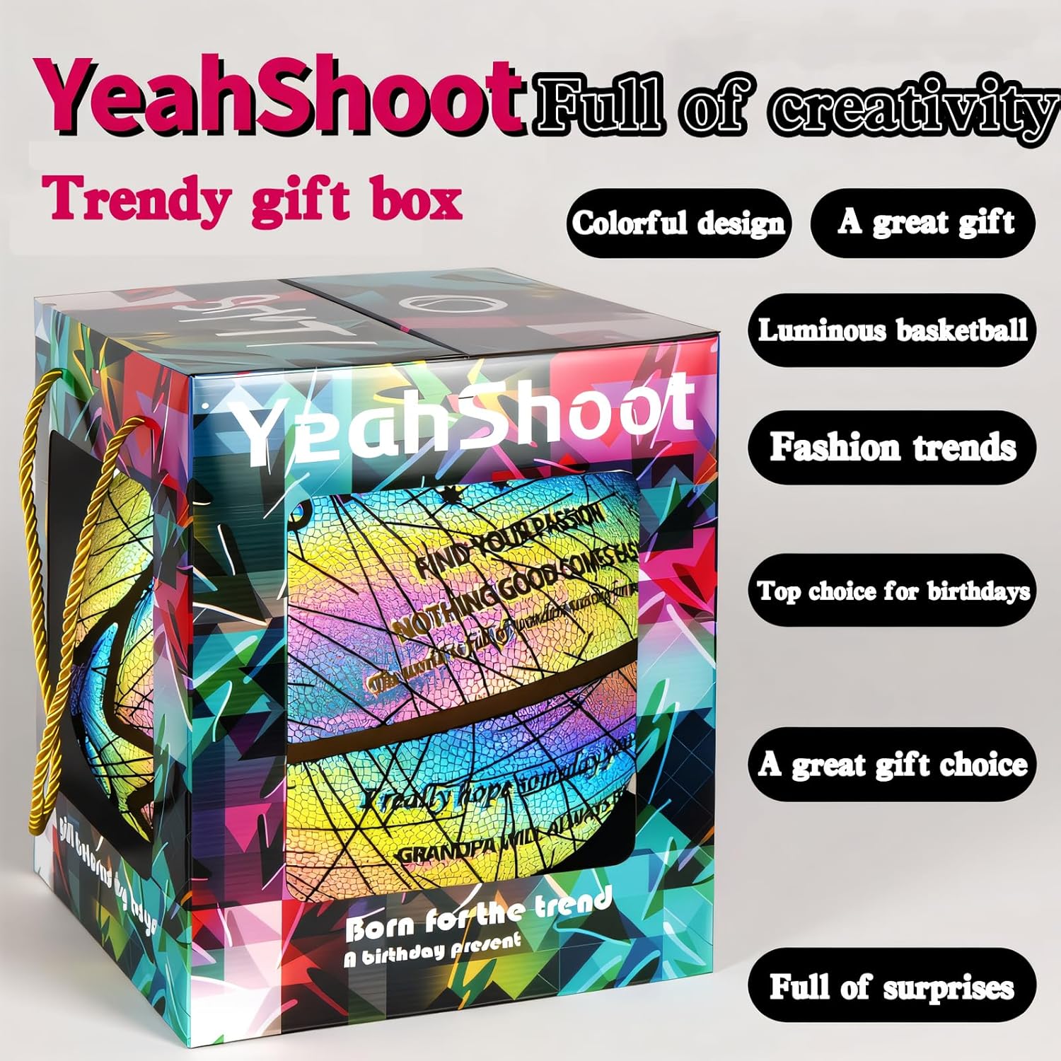 Engraved Basketball for Son Grandson Glow in The Dark & HolographicReflective 29.5 Inch with Air Pump, Personalized Gift Christmas Birthday Show Love