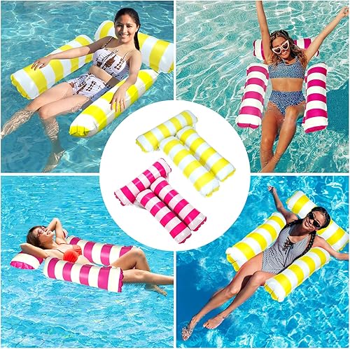Miniatura 5 de Paquete de 2 flotadores inflables para piscina, hamaca 4 en 1 con malla inferior, 3 tubos, hamaca inflable para adultos, silla flotante portátil