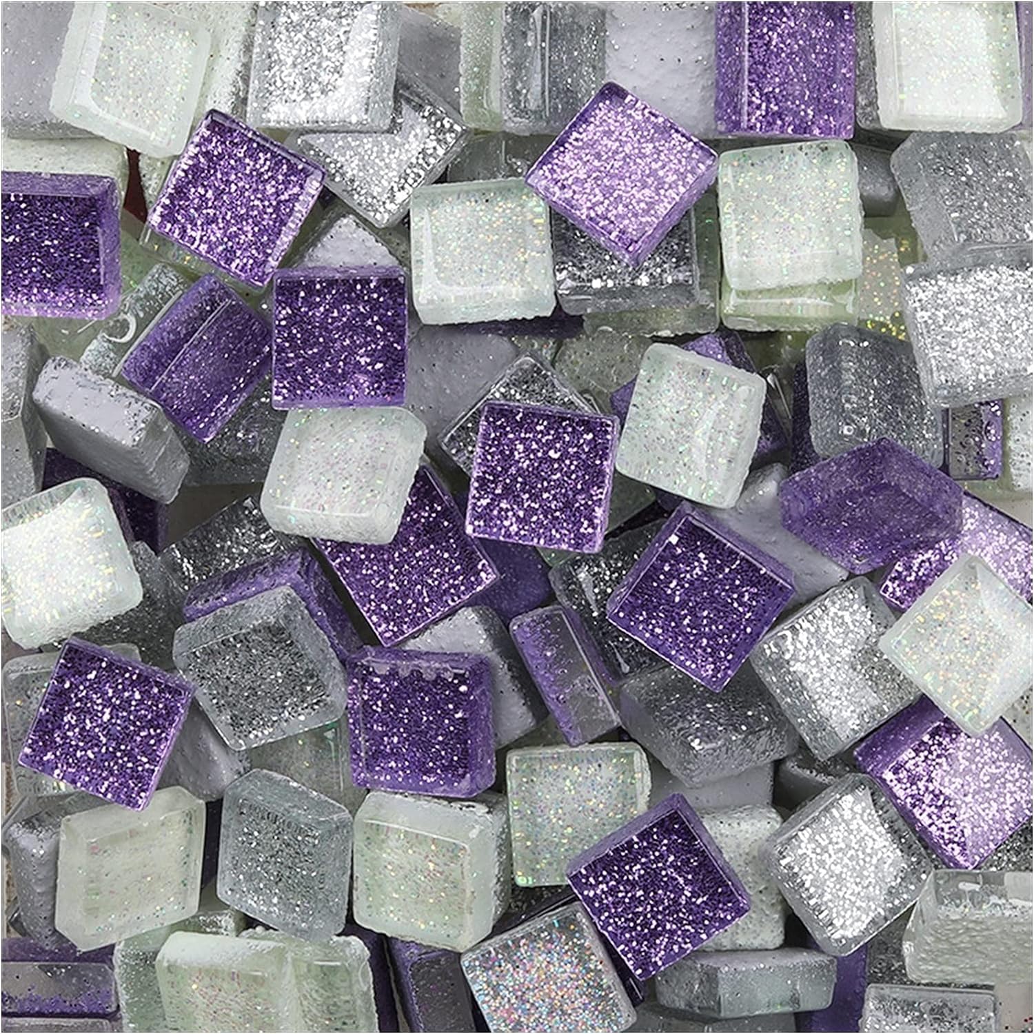 Kamienie mozaikowe 1000g Brokatowe błyszczące szklane mozaiki 1cm kwadratowe kontra nieregularny kształt DIY Mozaika Materiały rzemieślnicze Mozaika artystyczna Kamienie dla zabawy (Kolor: 1000g kwadr