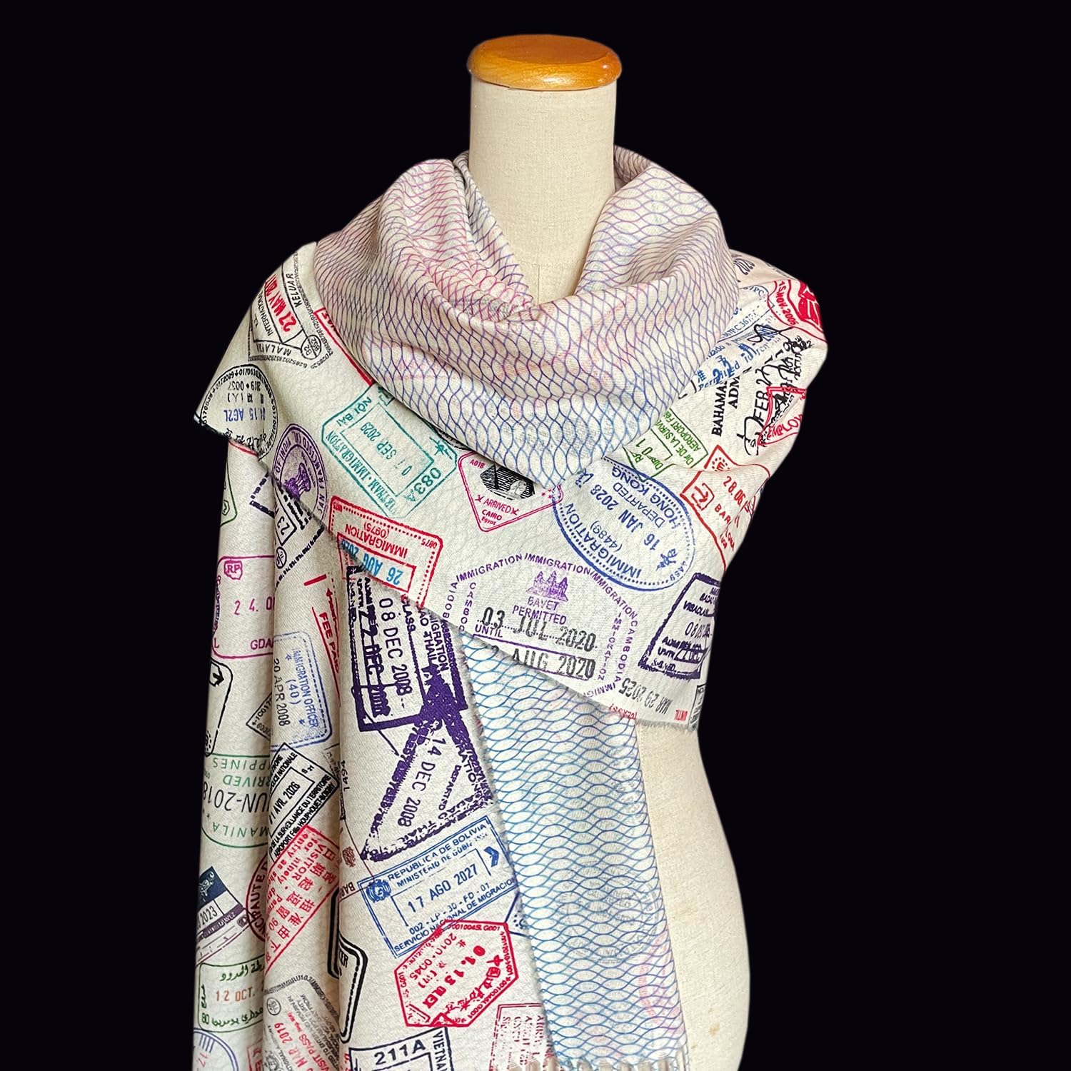 Universal Zone Traveler scarf, Scarf with passport stamps (Full print), Flight attendant gift, Travel Agent gift, World Traveler Gift, Plane scarf - Image 6
