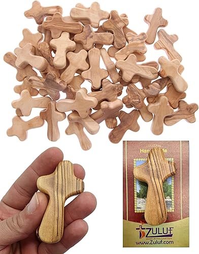 Zuluf Fábrica de 50 pequeñas cruces de mano de madera de olivo de Belén Cruces de madera de olivo de mano de meditación de Belén de Israel 2.4 in Zuluf Fábrica de 50 pequeñas cruces de mano de madera de olivo de Belén Cruces de madera de olivo de mano de meditación de Belén de Israel 2.4 in