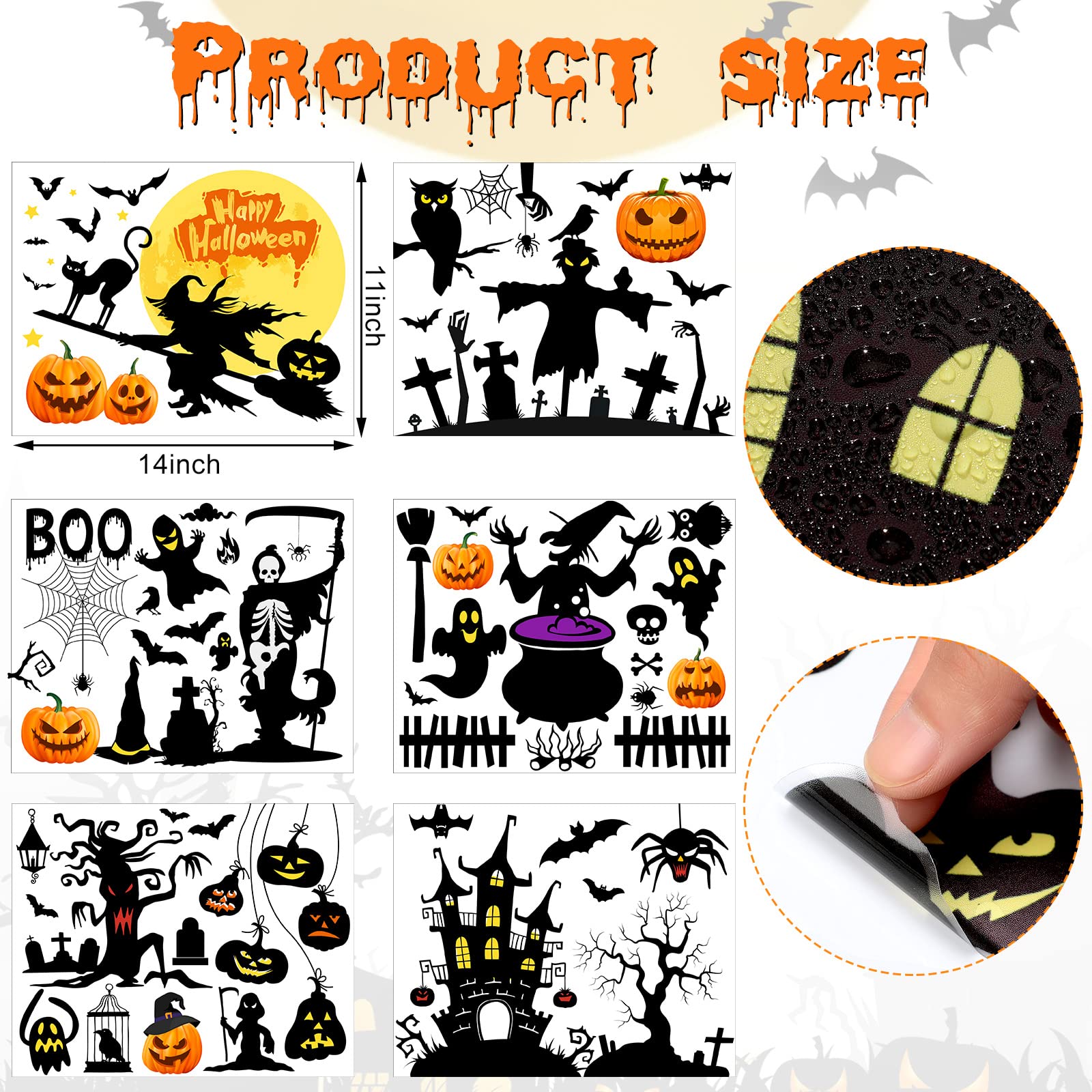 2 Hojas De Pegatinas De Pared De Halloween Extraíbles, Para