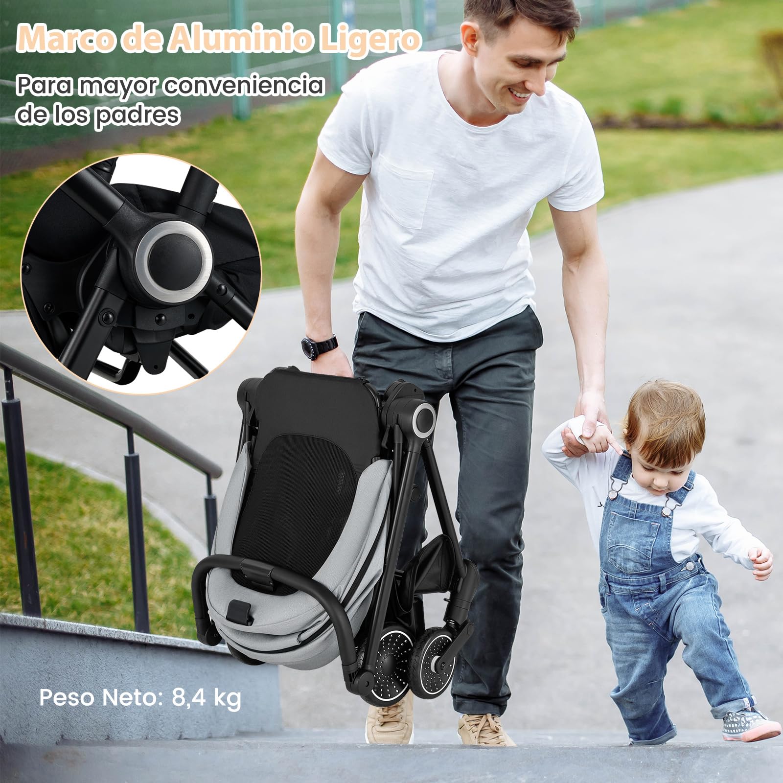 COSTWAY Silla de Paseo con Asiento Reversible, Carrito Bebe Plegable con Respaldo Reclinable, Toldo Ajustable, Asa y Reposapiés, Coche Infantil de Aluminio con Cesta y Ruedas con Suspensión (Gris)