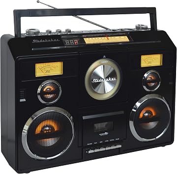 Studebaker Sound Station Portable Stereo Boombox with Bluetooth/CD/AM-FM Radio/Cassette Recorder (Black)
