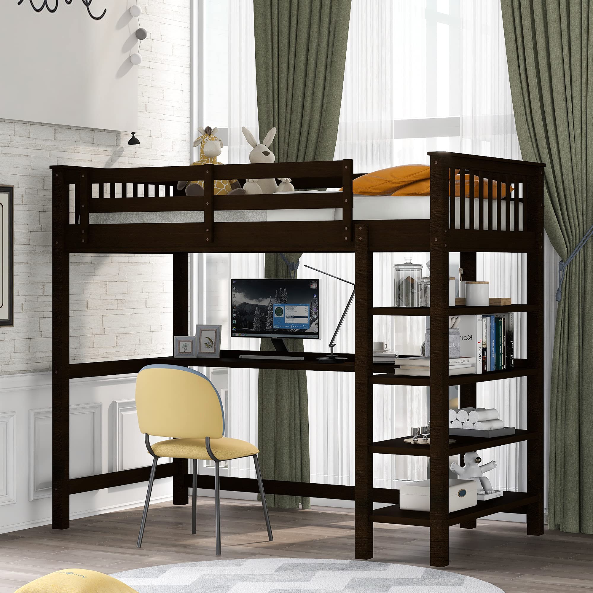 Buy Twin Loft Bed with Desk, Virabit Tall Loft Bed with Storage Shelf