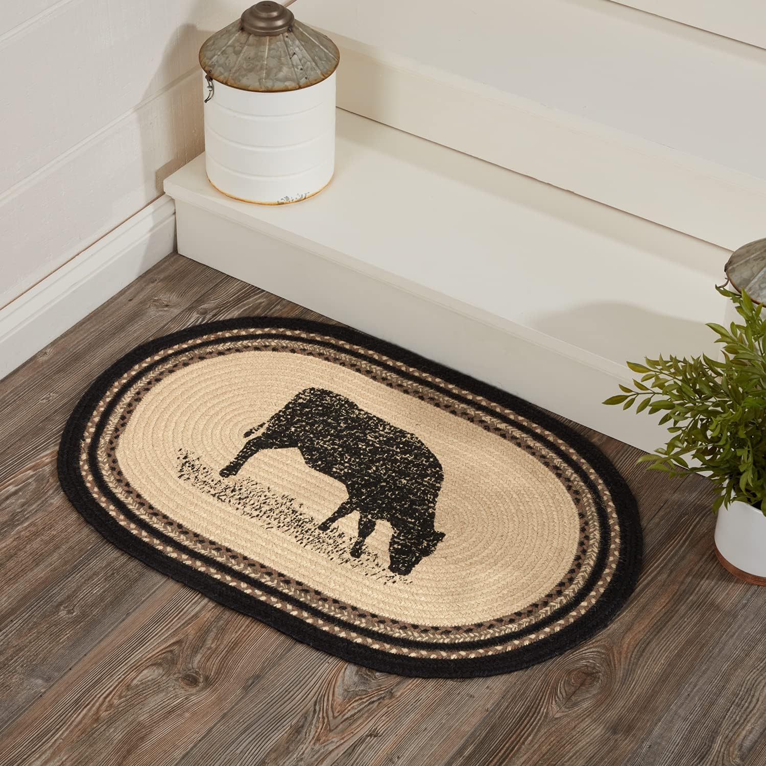 VHC Brands Sawyer Mill Small Jute Half Circle Area Rug Farmhouse Poultry Design, Entryway Kitchen Doormat Non Skid Pad 16.5x33