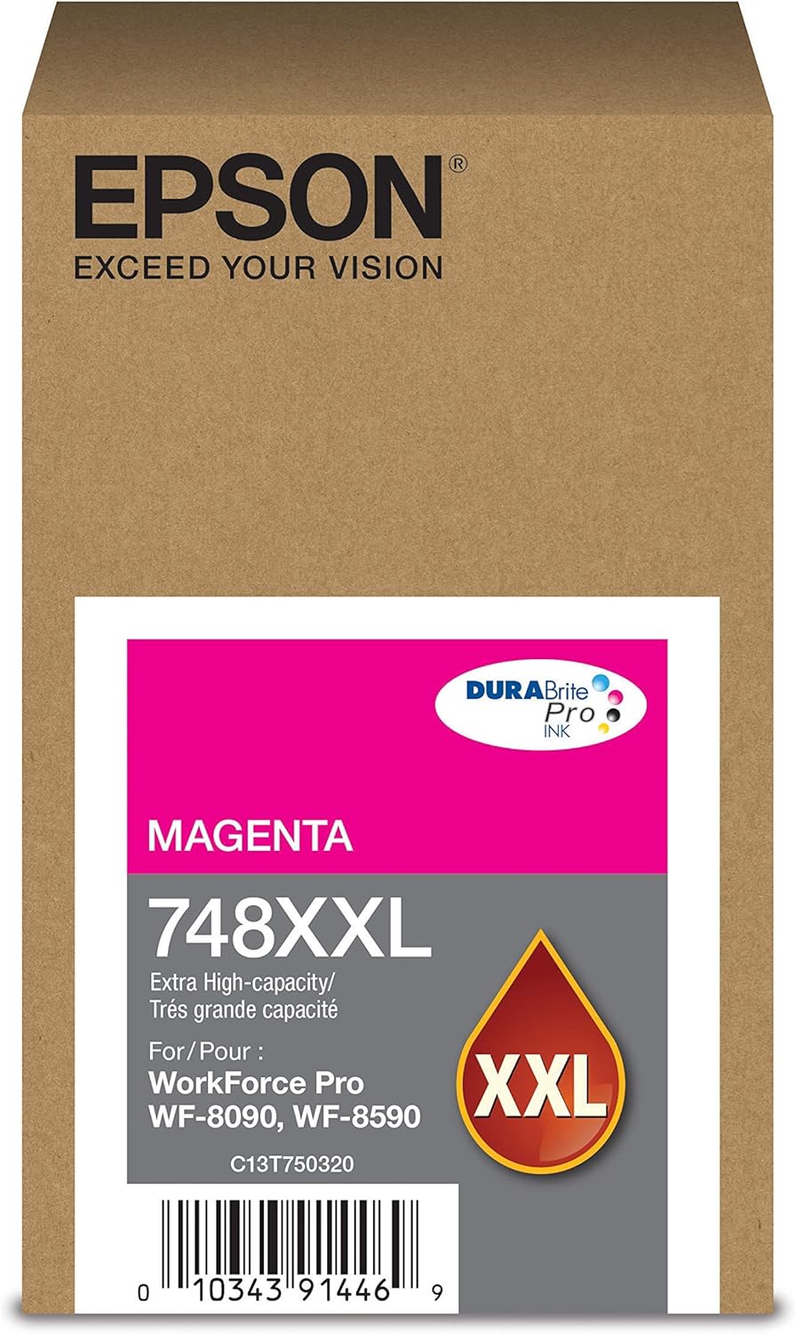 EPSON 748 DURABrite Pro Ink High Capacity Magenta Cartridge (T748XXL320) Works with WorkForce WF-6590, 8590, 6090, 8090