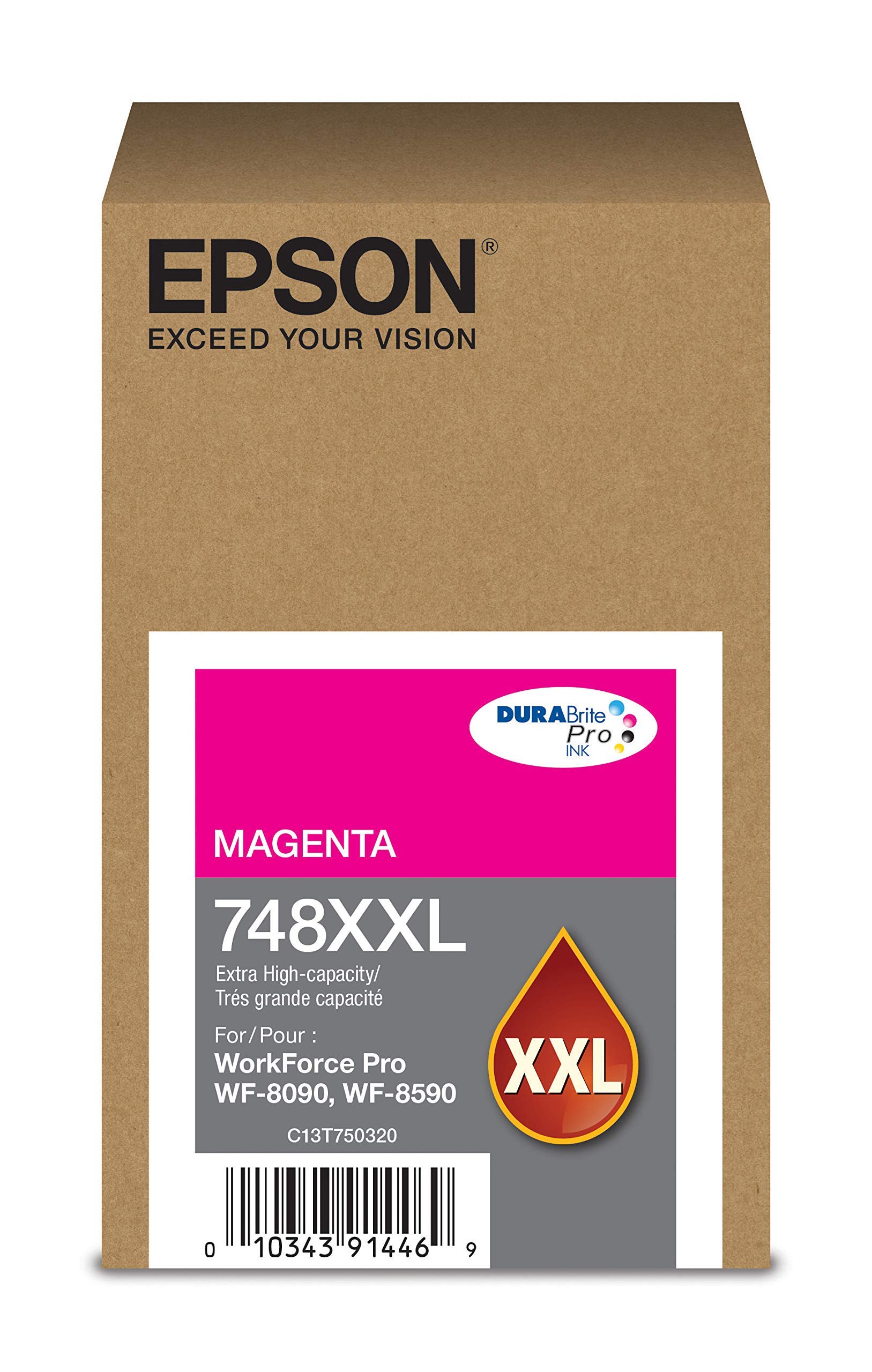 EPSON 748 DURABrite Pro Ink High Capacity Magenta Cartridge (T748XXL320) Works with WorkForce WF-6590, 8590, 6090, 8090