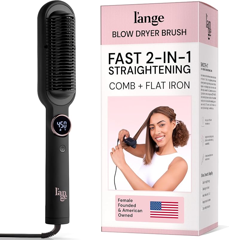 Smooth It 2-in-1 Hair Straightener Brush, Black | Digital Temperature Dial Up to 450°F, Frizz Control Straightening Comb, Quick Styling Hot Brush for All Hair Types