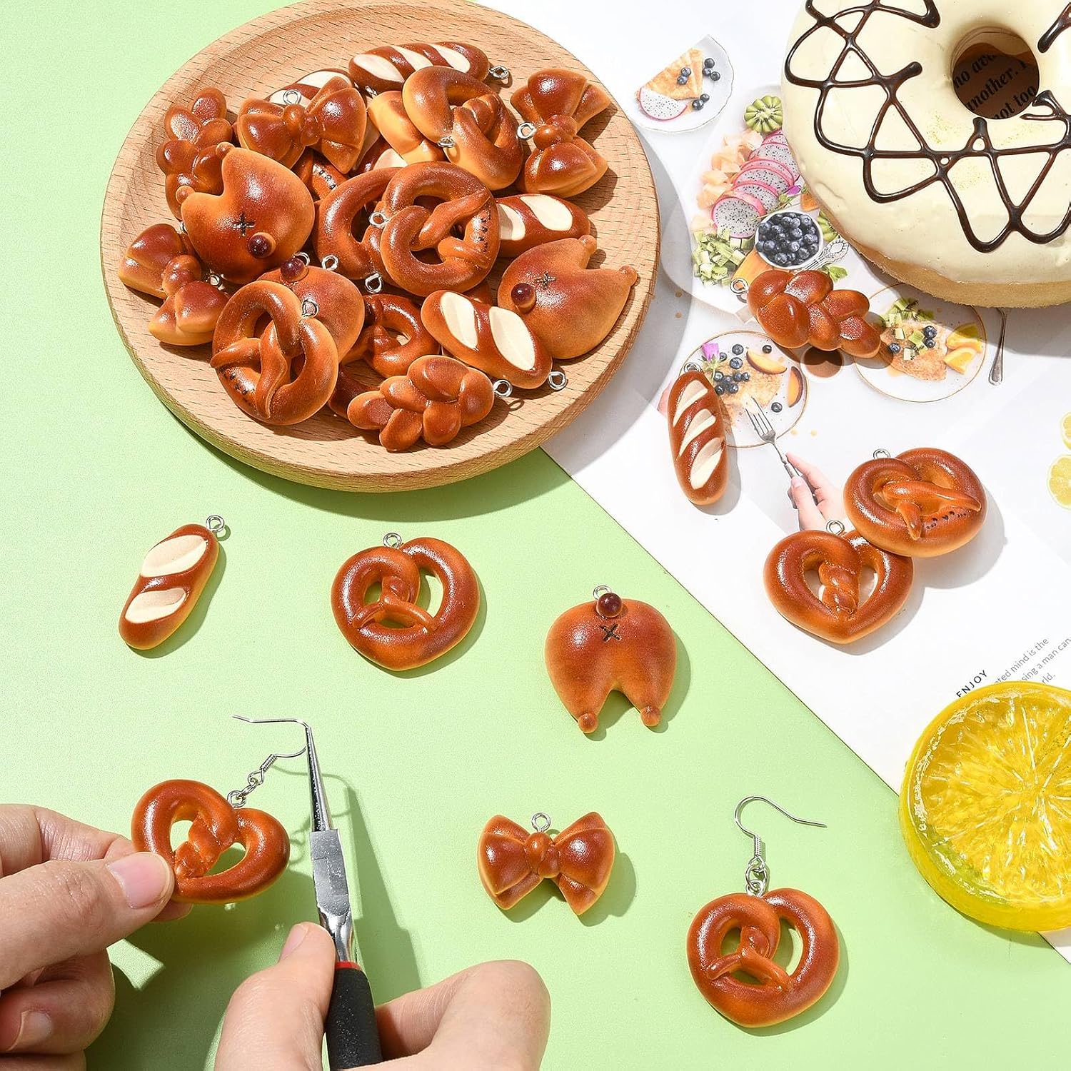 KitBeads 32Pcs 8 Styles Resin Baking Bread Shape Food Charms Simulation Baguette Bread Charm for DIY Jewelry Making Craft Supplies image 5