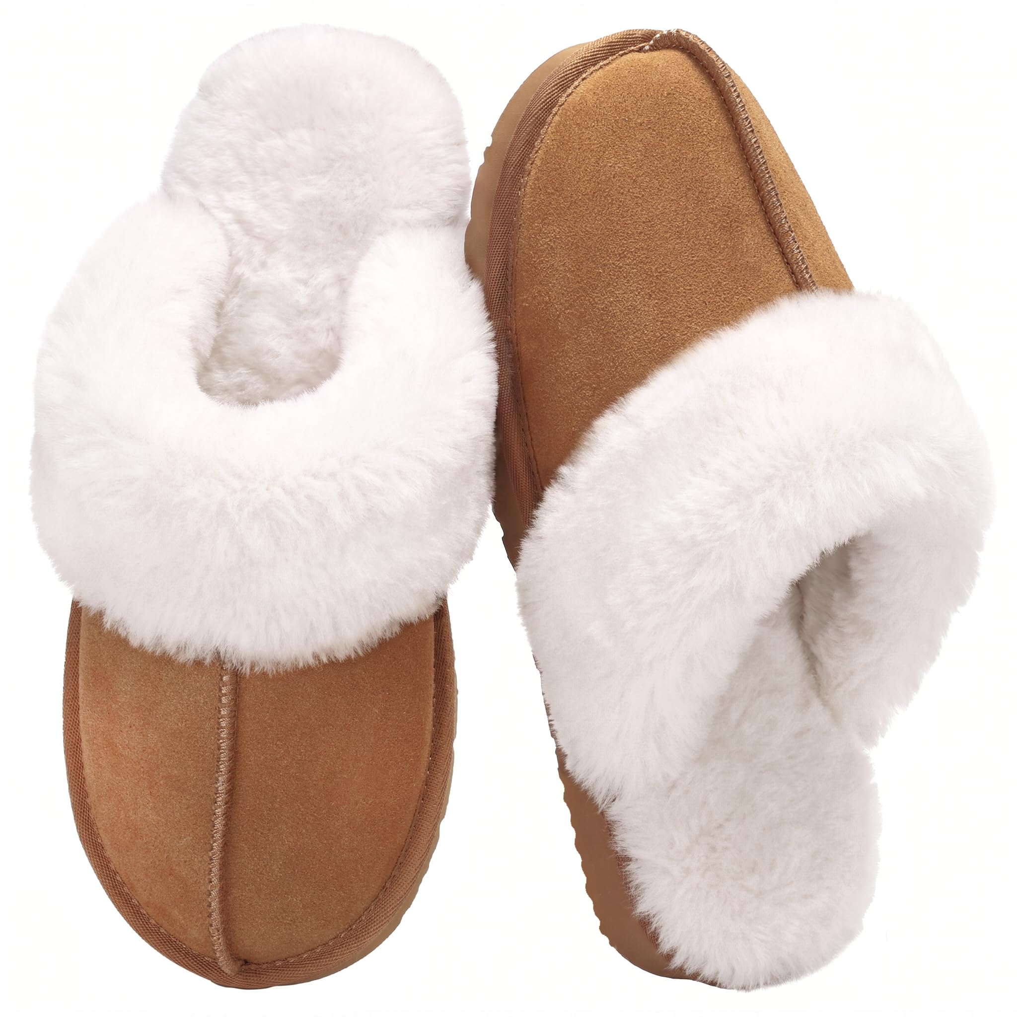 Fuzzy Slippers for Women Cozy Faux Fur House Shoes Memory Foam Slippers