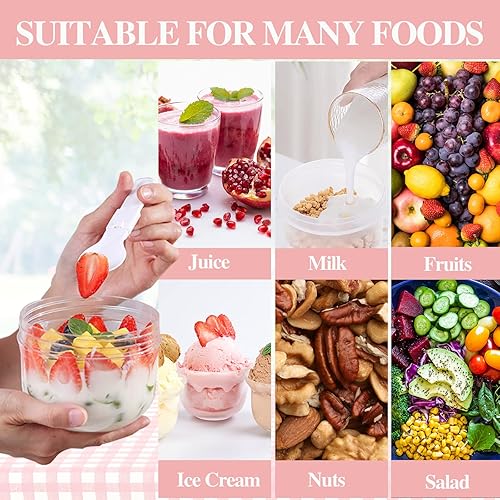 Miniatura 3 de 2 recipientes de avena para toda la noche con tapas, cuchara de 20 onzas, tarros portátiles de yogur de plástico, tazas de desayuno para adultos,