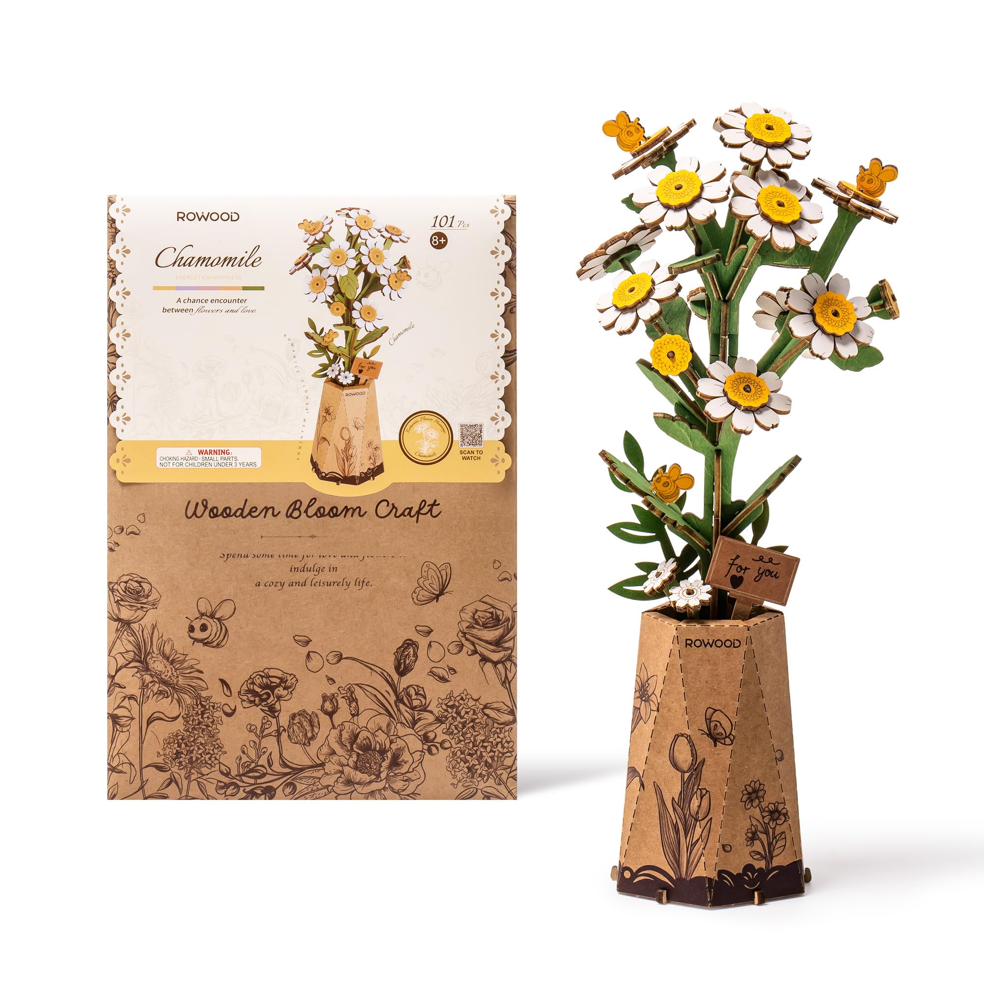 rowood Künstliche Blume Kamille, 3D Holzpuzzle DIY Modellbausatz