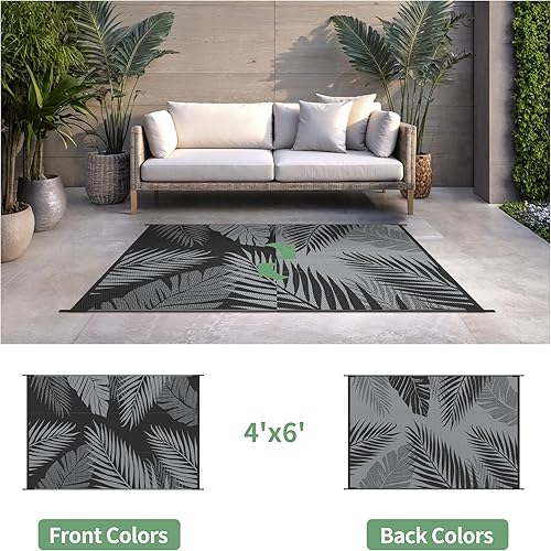 Miniatura 49 de Alfombra de exterior impermeable de 5 x 8 pies para espacio libre de patio, reversible, para interiores y exteriores, alfombra de paja de plástico