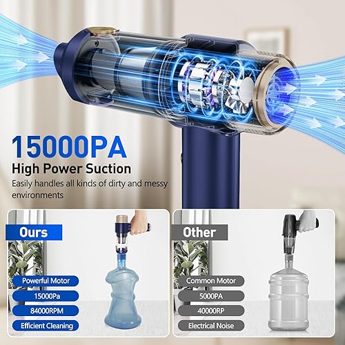 Miniatura 2 de Sweetone Aspiradora portátil inalámbrica para automóvil, aspiradora de 15000 Pa y plumero de aire, aspiradora de mano con luz LED y múltiples